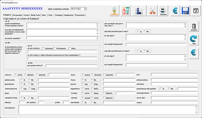 Indagine Corpo Scheda Cliente